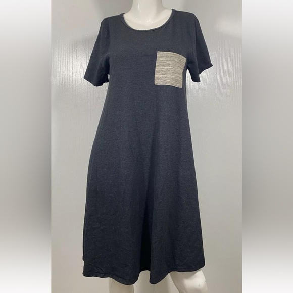 LuLaRoe Size L T-Shirt Dress Black Gray Space Dye Stretch Oversized Pullover - Picture 2 of 7